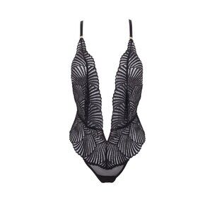 NWT!! Bluebella Iris Plunge Soft Delicate Lace Bodysuit, US 6 (S), Black